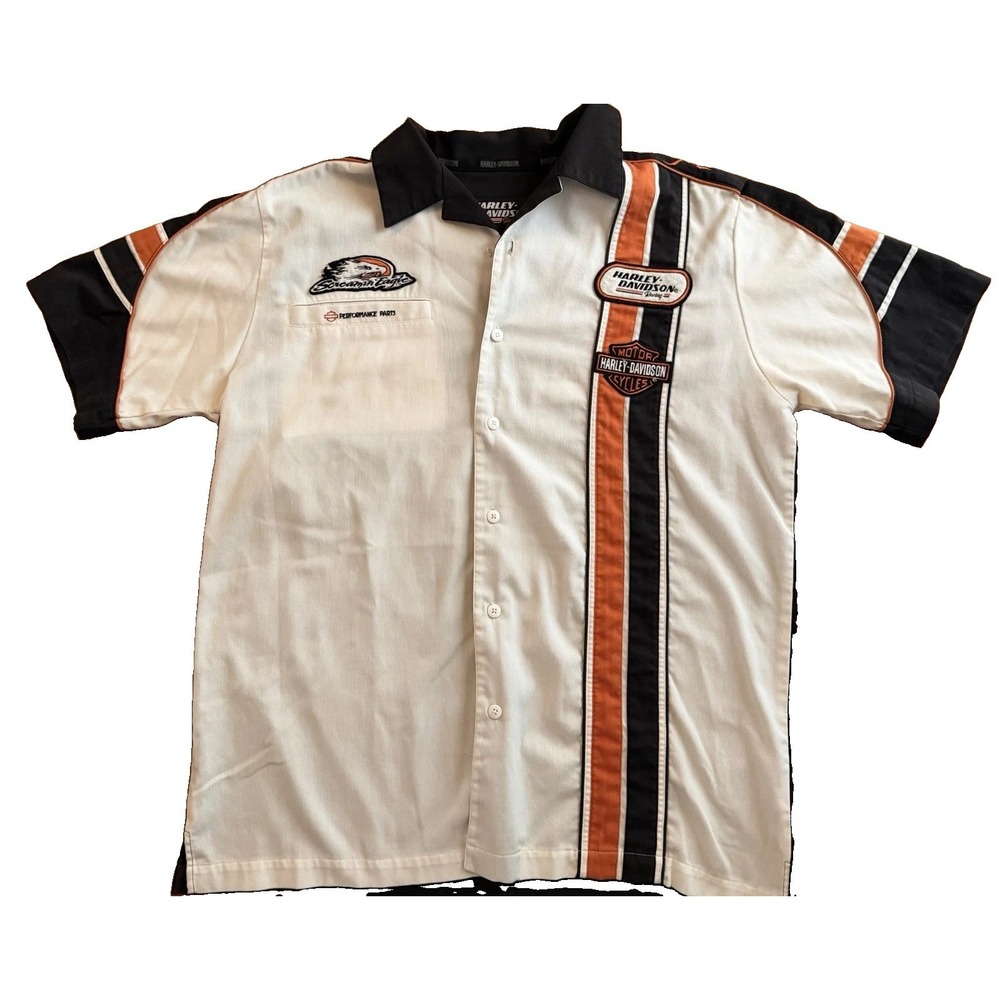 Harley Davidson Racing Shirt Mens L Screamin Eagle Pit Crew Button Up 98235-06VM